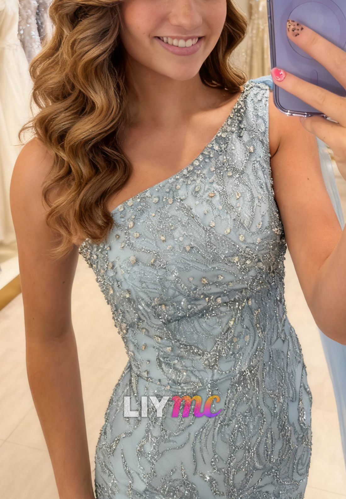 One Shoulder Beaded Embroidery Mermaid Prom Dress