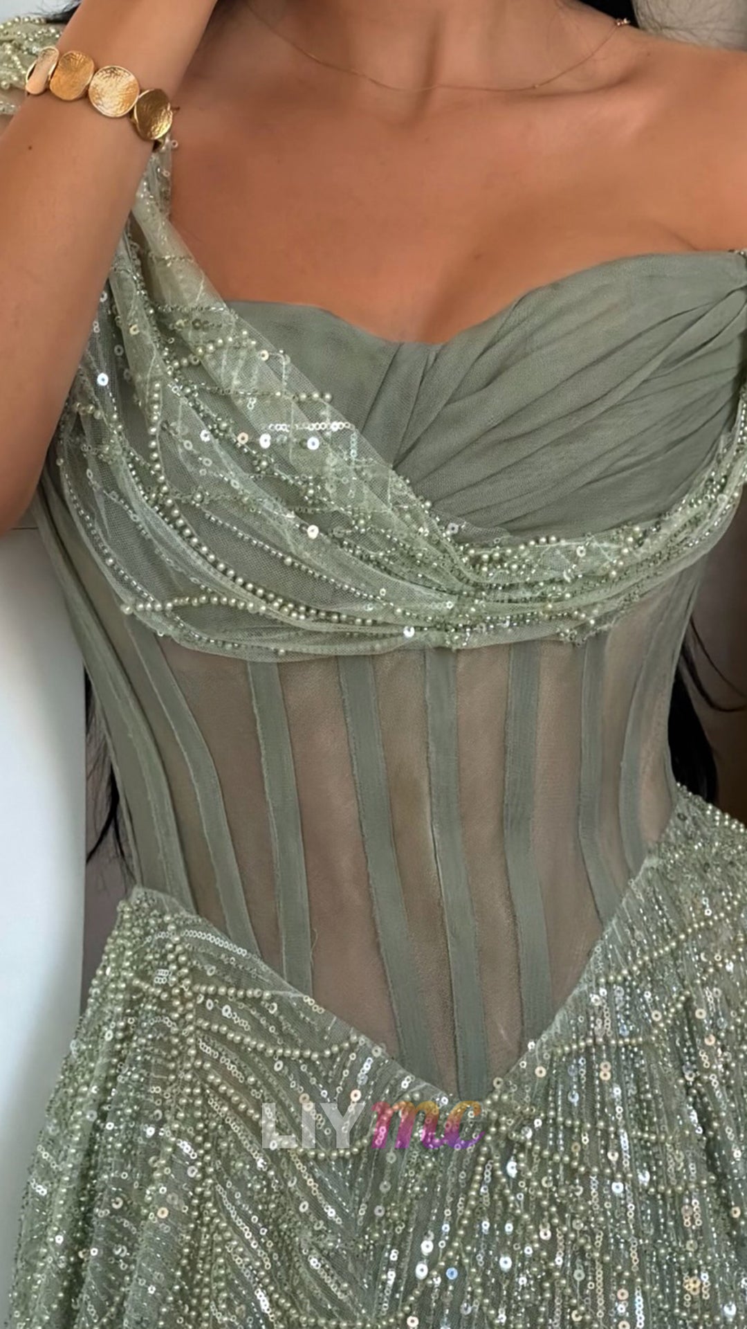 One Shoulder Beaded Embroidery Sparkly A-Line Prom Dress