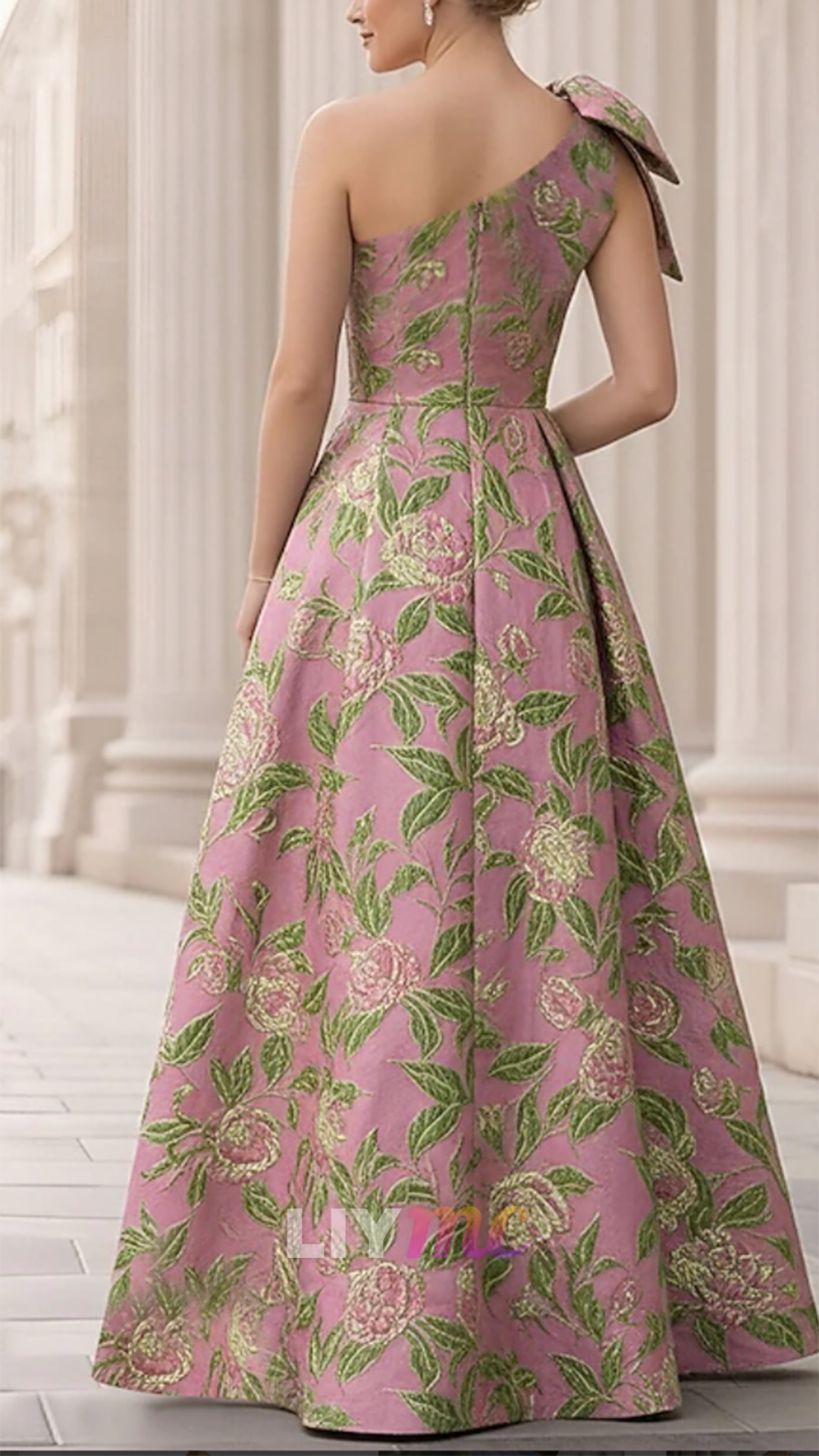 One Shoulder Floral Embellished A-Line Mother of Bride Dress