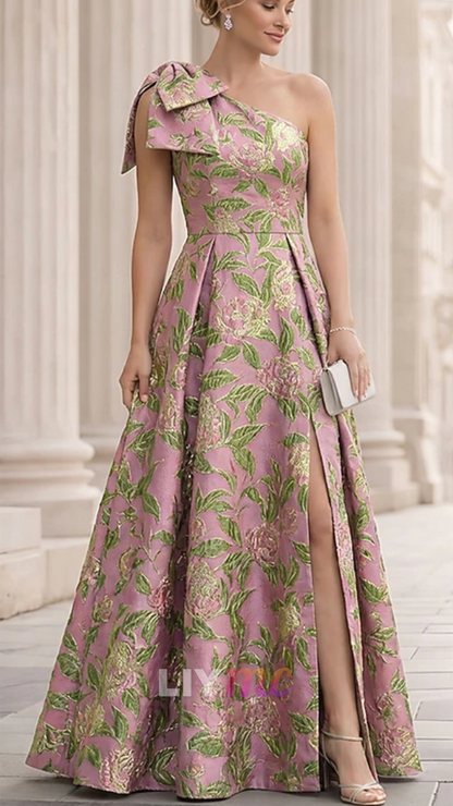 One Shoulder Floral Embellished A-Line Mother of Bride Dress