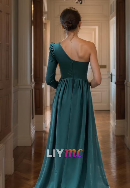 One Shoulder Long Sleeves Ruched Sheath Formal Dress