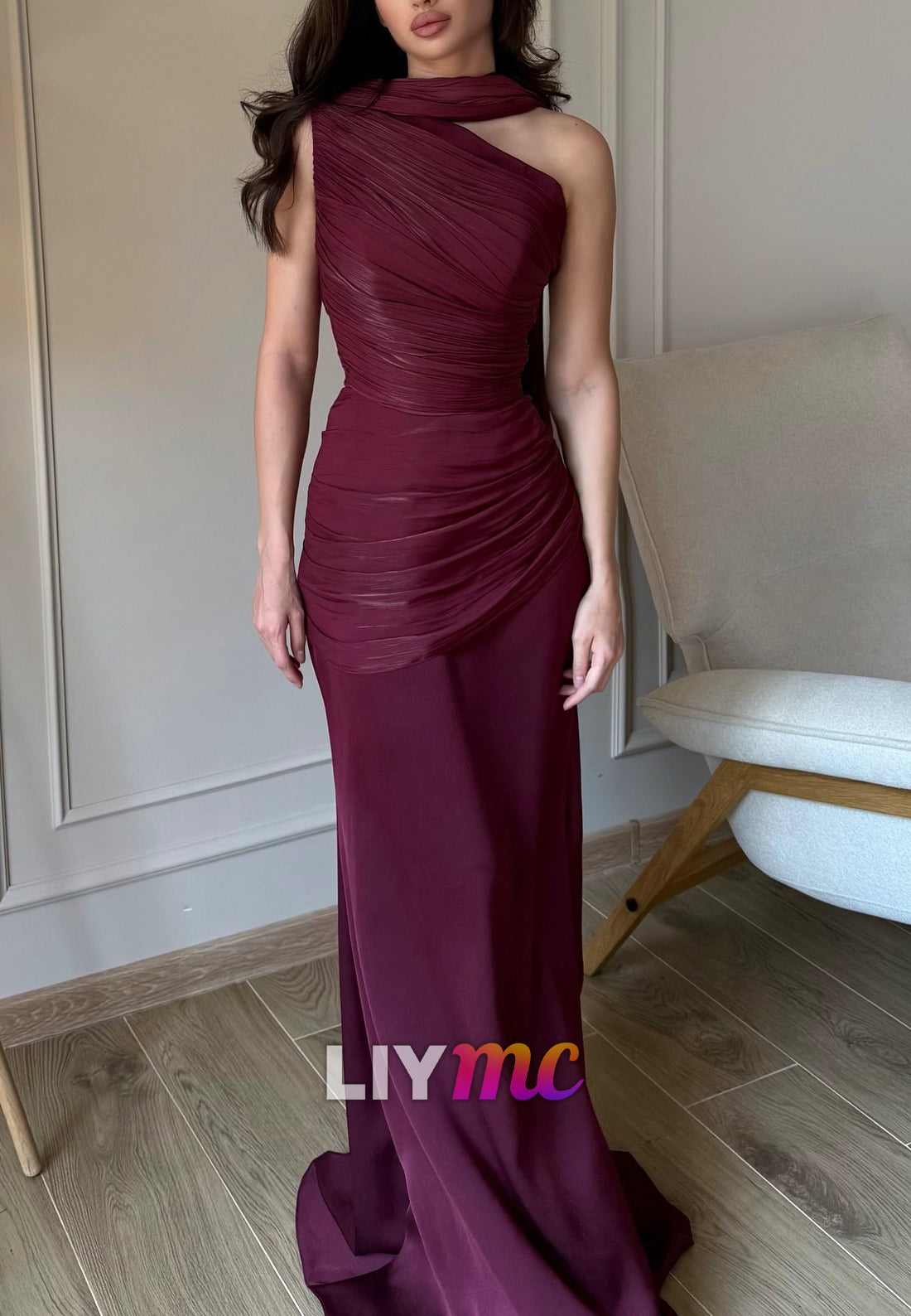 One Shoulder Pleated Mermaid Sleeveless Formal Dress