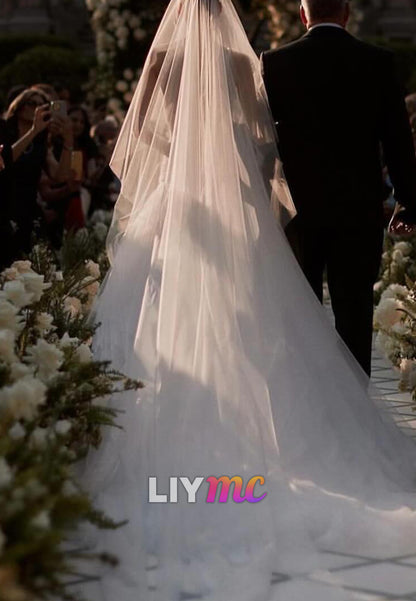 One Shoulder Pleated Tulle A-Line Ball Gown Weddding Dress