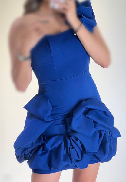 One Shoulder Ruffled Fitted Sheath Short Party Dress