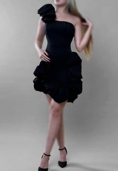 One Shoulder Ruffled Fitted Sheath Short Party Dress