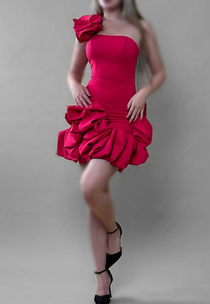 One Shoulder Ruffled Fitted Sheath Short Party Dress