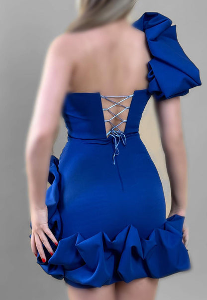 One Shoulder Ruffled Fitted Sheath Short Party Dress