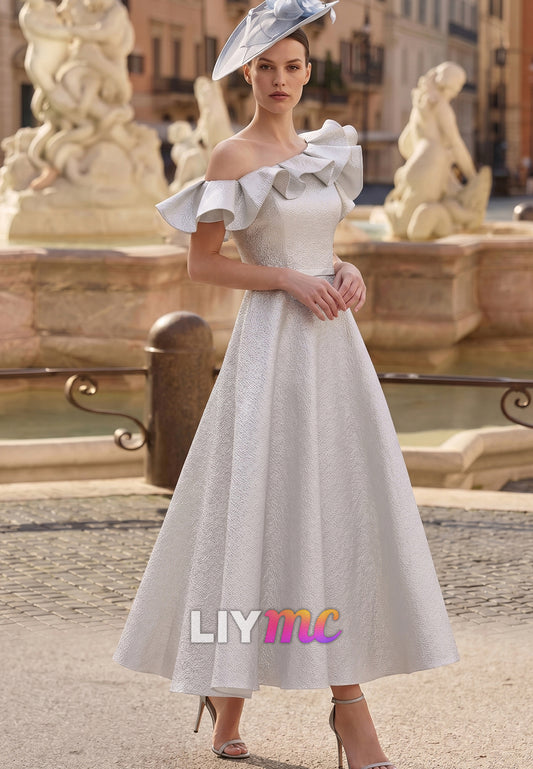 One Shoulder Ruffles A-Line Mother of Bride Dress