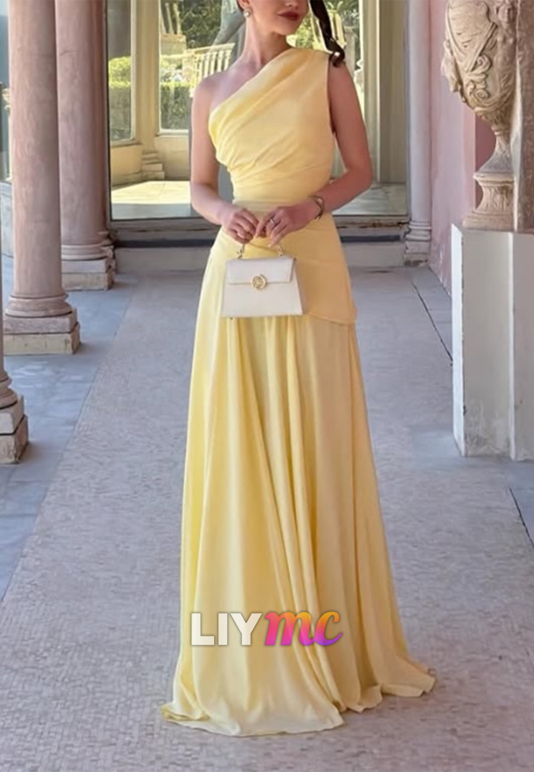 One Shoulder Sleeveless Chiffon A-Line Wedding Guest Dress