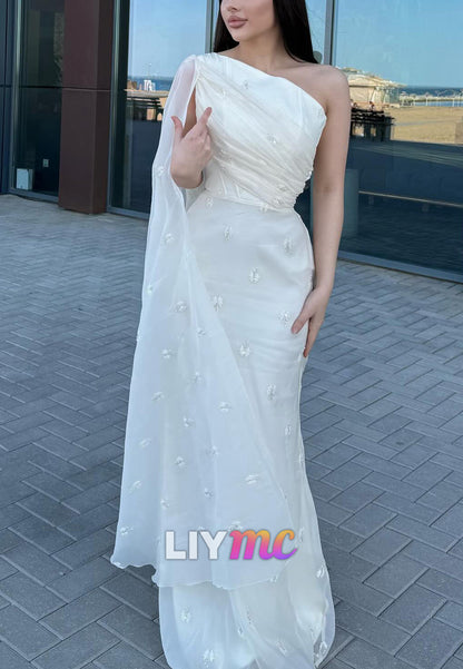 One Shoulder Sleeveless Pleated Sheath Formal Dress