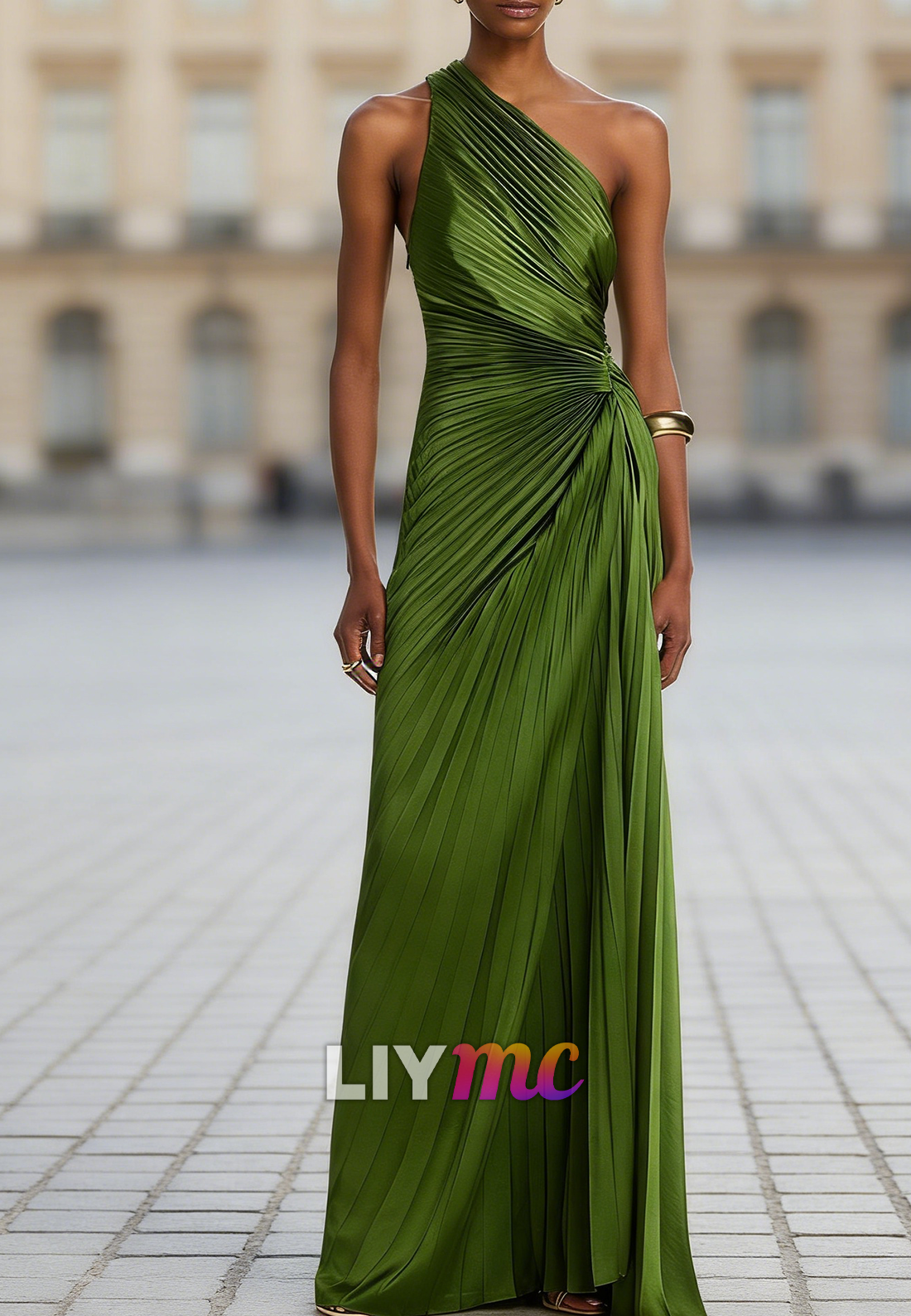 One Shoulder Sleeveless Pleated Sheath Mother of Bride Dress Evening Dress