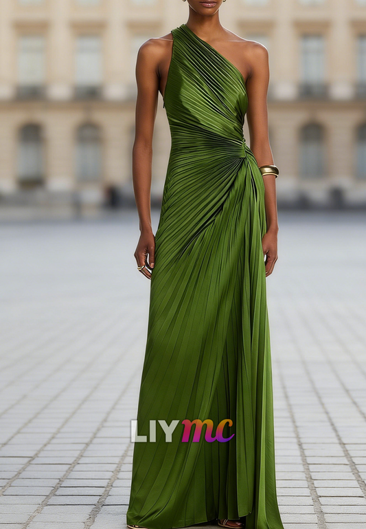 One Shoulder Sleeveless Pleated Sheath Mother of Bride Dress Evening Dress