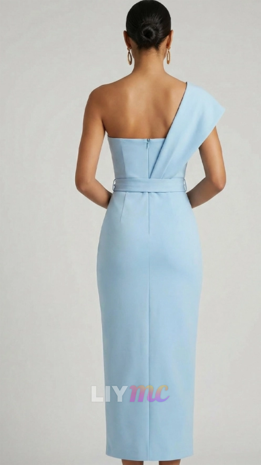 One Shoulder Sleeveless Satin Sheath Cocktail Dress