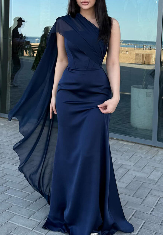 One Shoulder Sleeveless Sleek Formal Dress Sheath Wedding Guest Dress