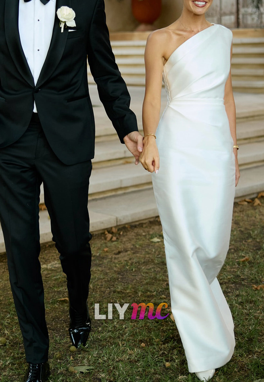 One Shoulder Sleeveless Sleek Simple Sheath Wedding Dress
