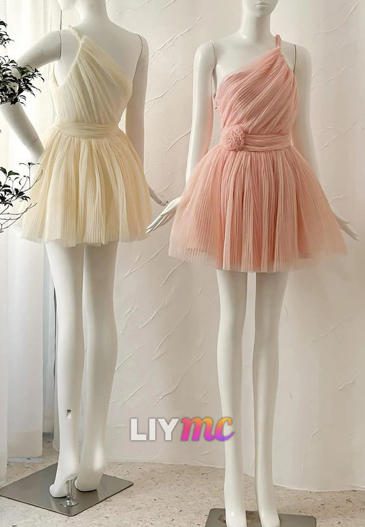 One Shoulder Sleeveless Tulle A-Line Short Party Homecoming Dress