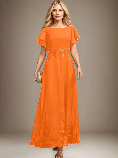A-line Scoop Ankle-Length Lace Chiffon Mother of the Bride Dress With Sequins