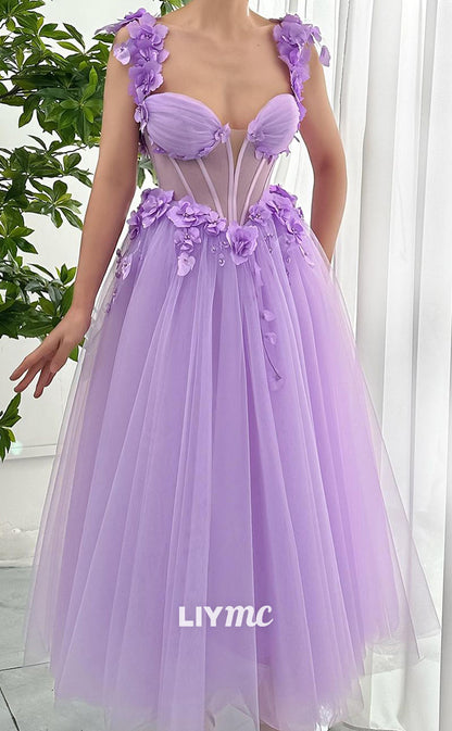 LP1292 - Ornate Sweetheart Floral Embellished Tiered Sheer Tulle Ball Gown Prom Dress