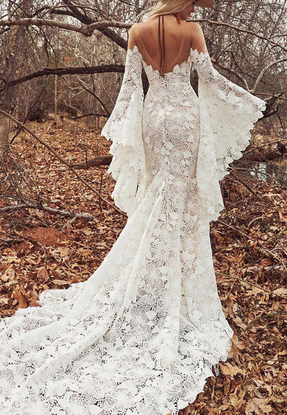 Sweetheart Strapless Long Sleeves Appliques Mermaid Wedding Dress