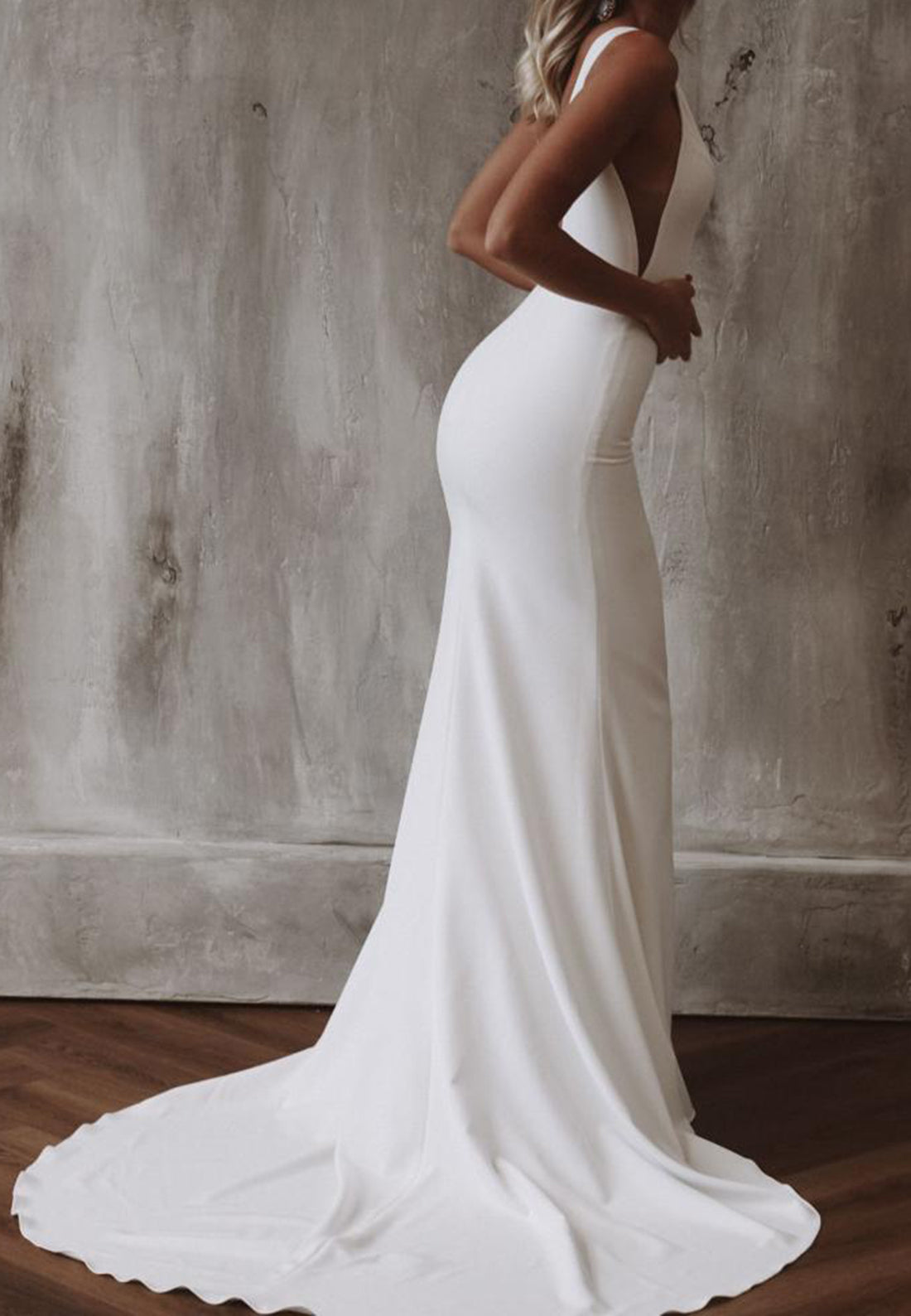V-Neck Sleeveless Sleek Satin Mermaid Beach Wedding Dress