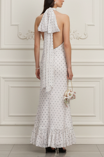 Wedding Guest Dress Polka Dot Halter Neck Midi Dress