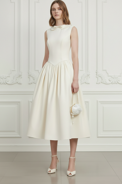 Wedding Guest Dress Yellow Taffeta Collared Midi Dress