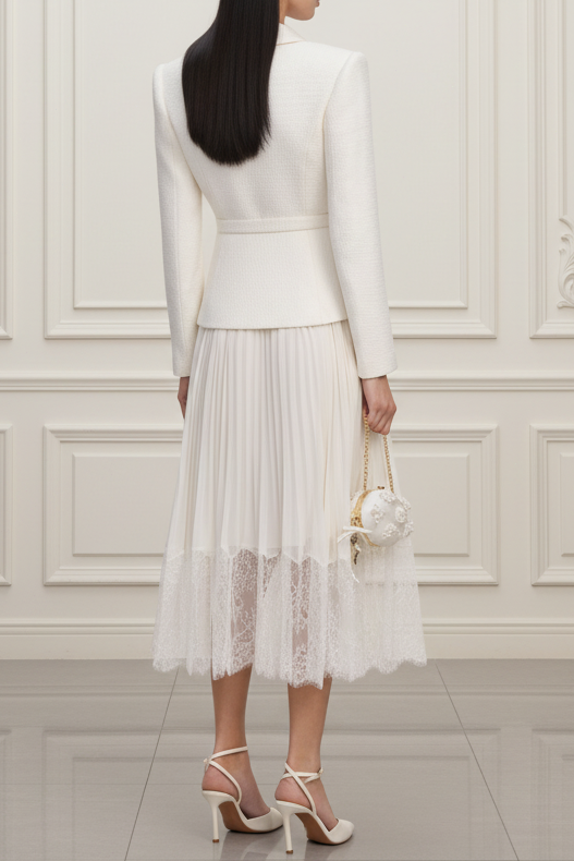 Wedding Guest Dress Cream Boucle Shawl Collared Midi Dress