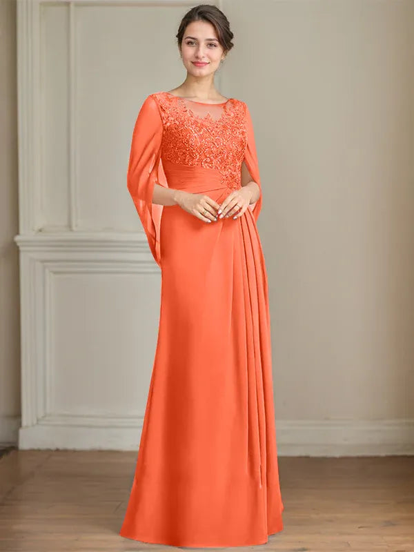 A-Line/Princess Scoop Floor-Length Mother of the Bride Dresses with Pleated & Sequins