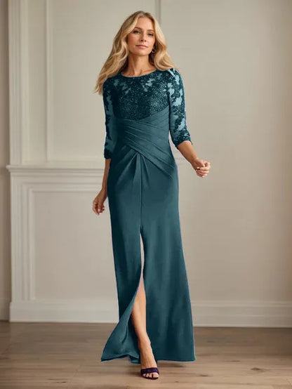 Scoop Long Sleeves Appliques Sheath Prom Dress