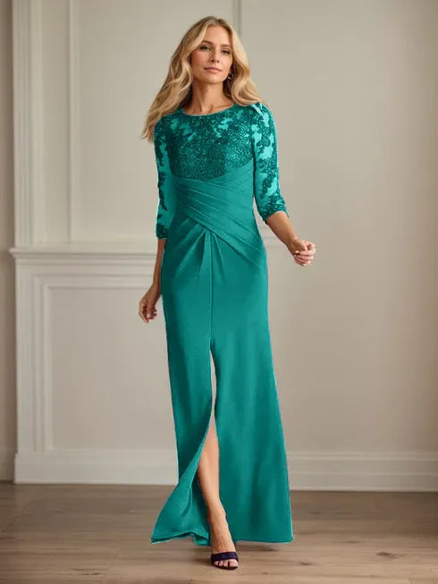 Scoop Long Sleeves Appliques Sheath Prom Dress