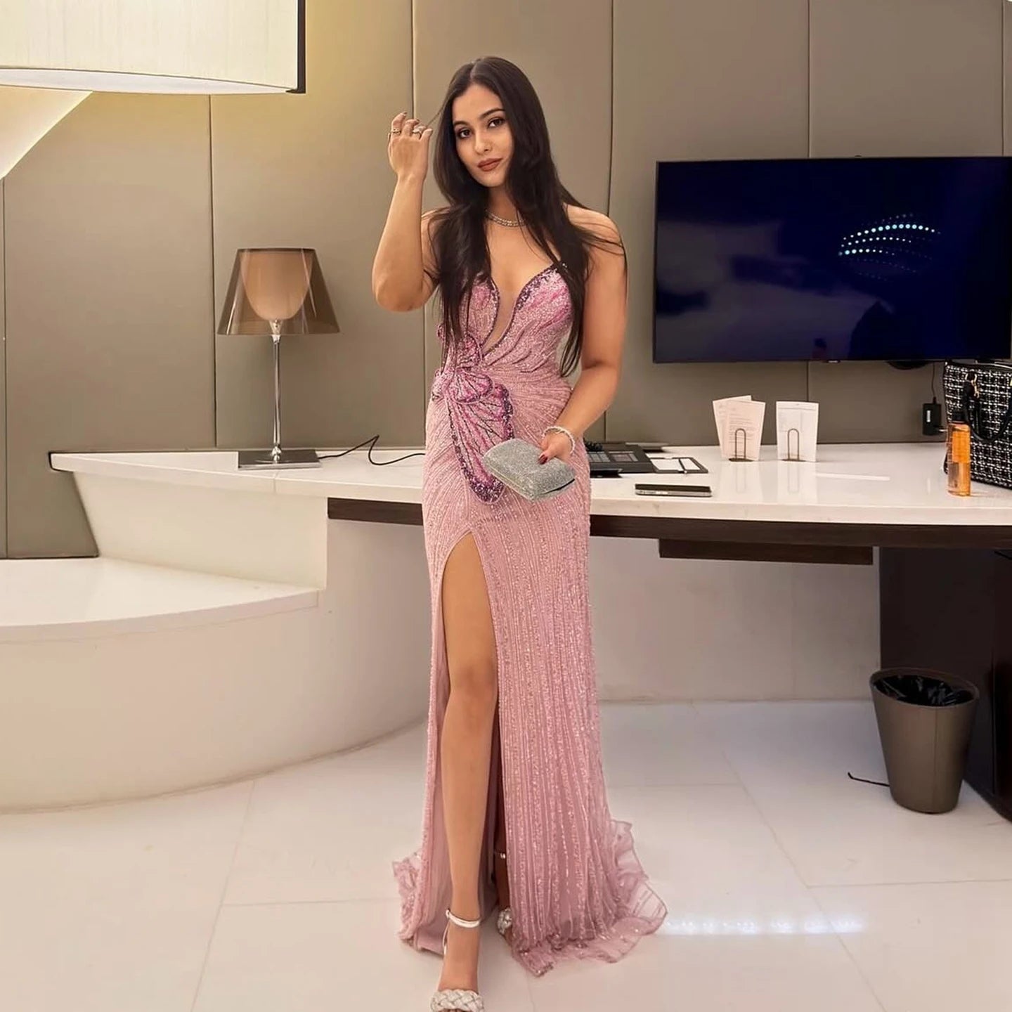 Elegant Sweetheart Pink Evening Dress Mermaid Gown