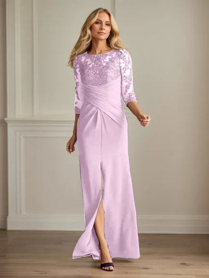 Scoop Long Sleeves Appliques Sheath Prom Dress