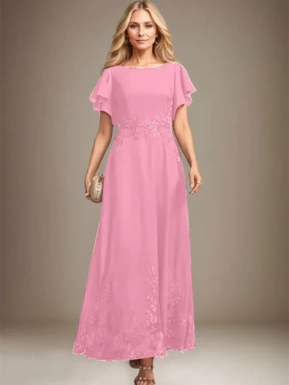 A-line Scoop Ankle-Length Lace Chiffon Mother of the Bride Dress With Sequins