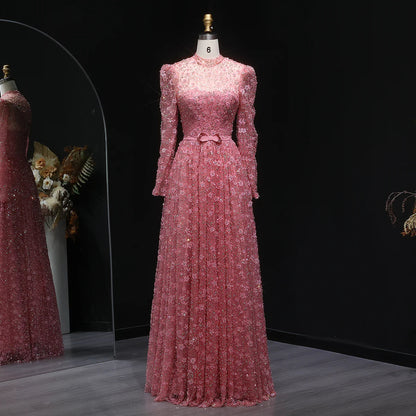Romantic Pink 3D Floral Ruffled Evening Dress