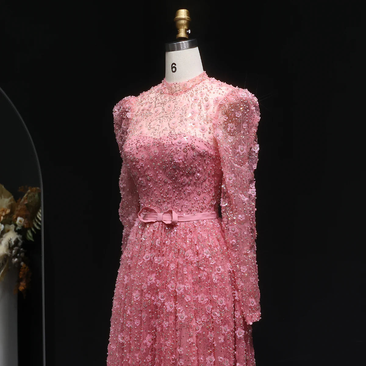 Romantic Pink 3D Floral Ruffled Evening Dress