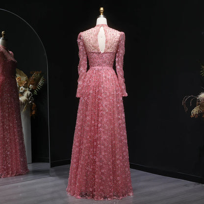 Romantic Pink 3D Floral Ruffled Evening Dress