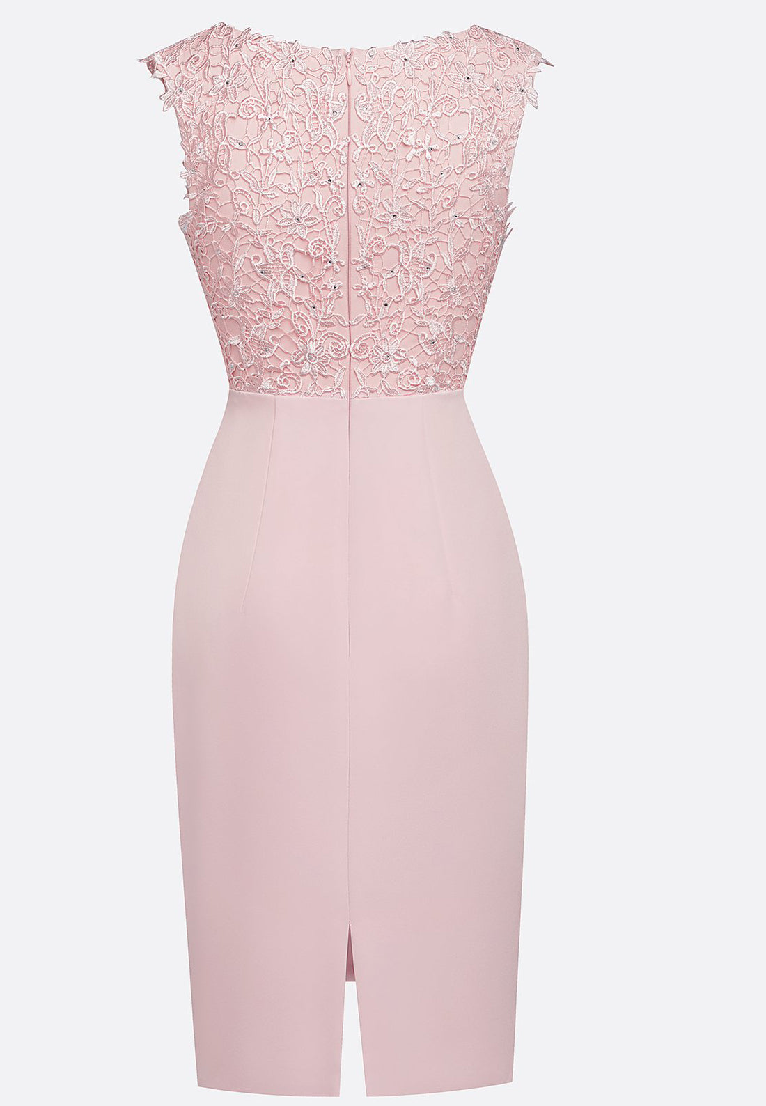 Pink Lace Hotfix Embellished Classic V Neck Sleeveless Sheath Midi Dress
