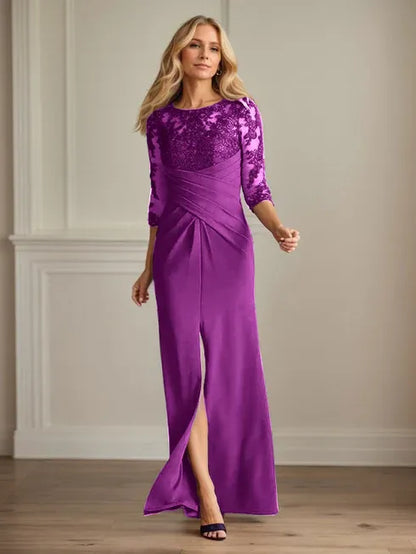 Scoop Long Sleeves Appliques Sheath Prom Dress