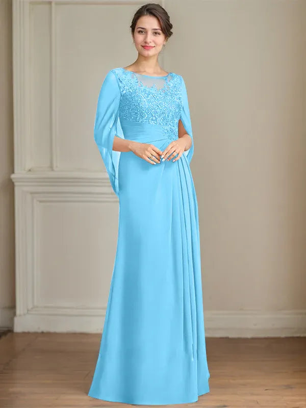 A-Line/Princess Scoop Floor-Length Mother of the Bride Dresses with Pleated & Sequins