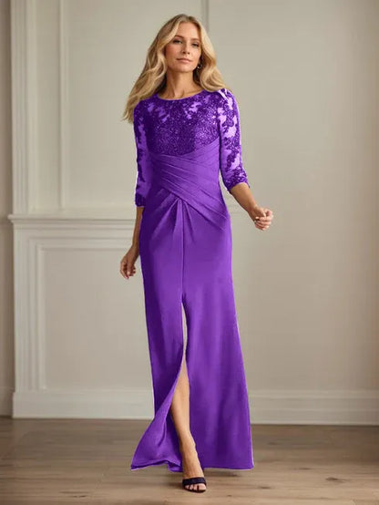 Scoop Long Sleeves Appliques Sheath Prom Dress