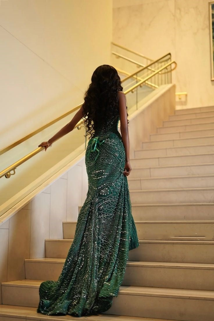 Glamour Mermaid Sweetheart Green Sequin Beads Prom Dresses Party Dress 20th Birthday Outfits Graduation Dress RB1436