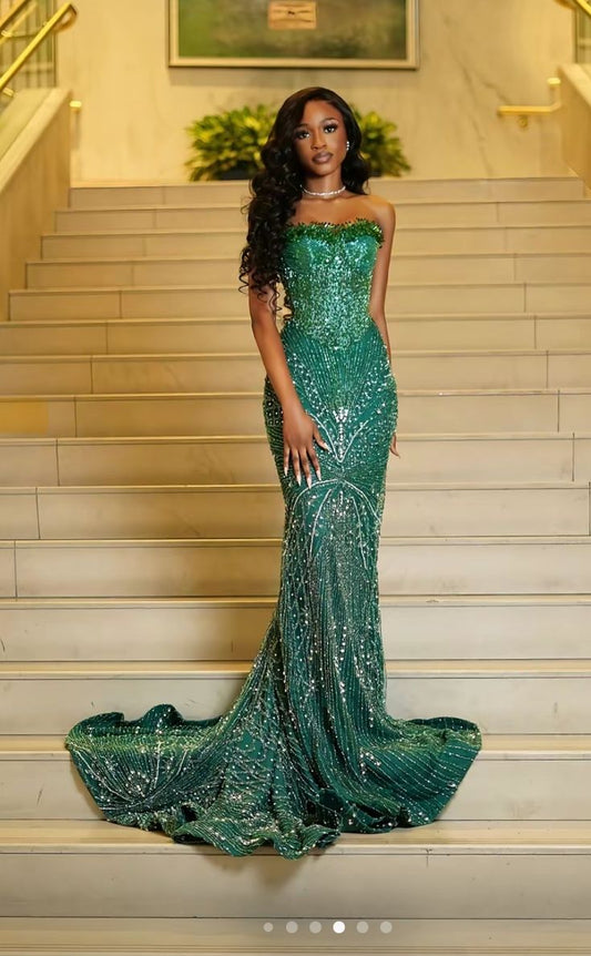 Glamour Mermaid Sweetheart Green Sequin Beads Prom Dresses Party Dress 20th Birthday Outfits Graduation Dress