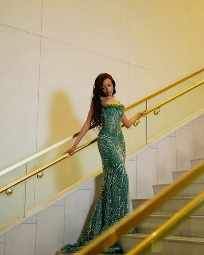 Glamour Mermaid Sweetheart Green Sequin Beads Prom Dresses Party Dress 20th Birthday Outfits Graduation Dress RB1436