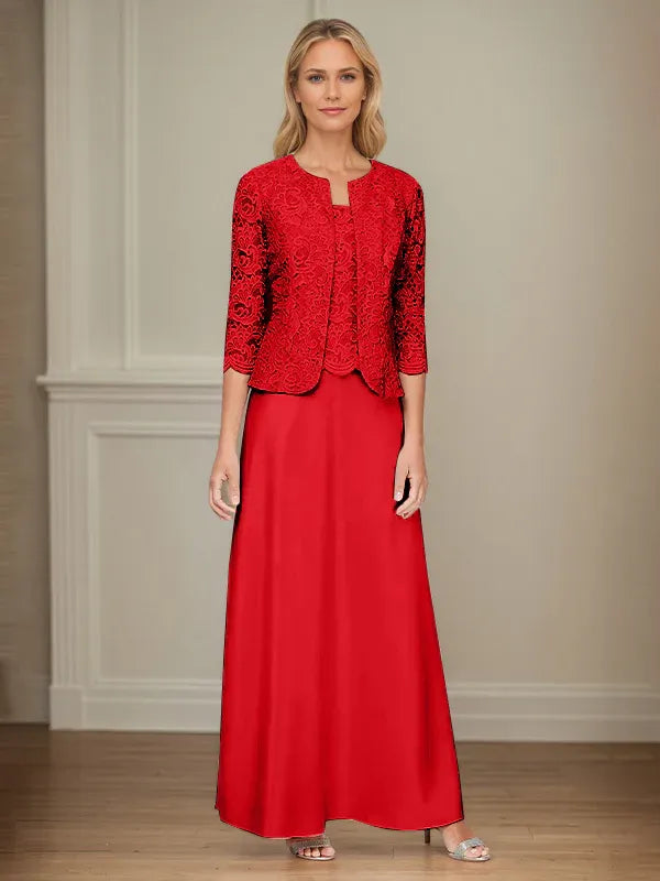 Glitter Lace & Satin Skirt Jacket Dress with Open Jacket