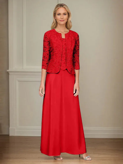 Glitter Lace & Satin Skirt Jacket Dress with Open Jacket