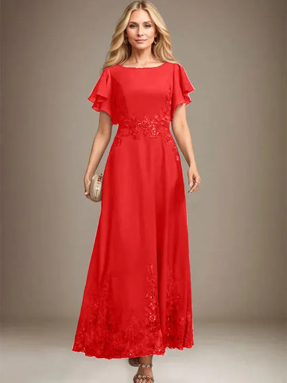 A-line Scoop Ankle-Length Lace Chiffon Mother of the Bride Dress With Sequins