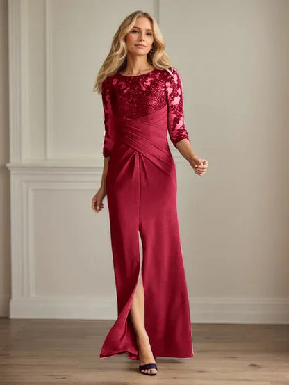 Scoop Long Sleeves Appliques Sheath Prom Dress