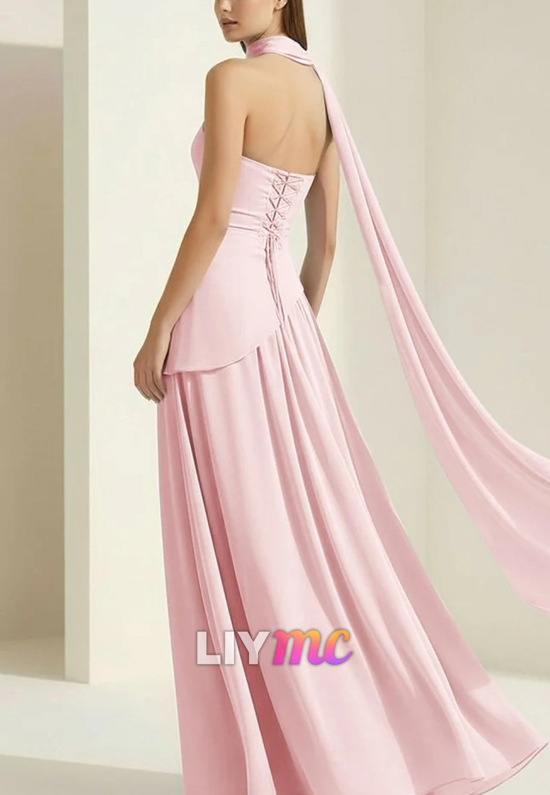 Strapless Sheath Chiffon Long Prom Dresses With Slit