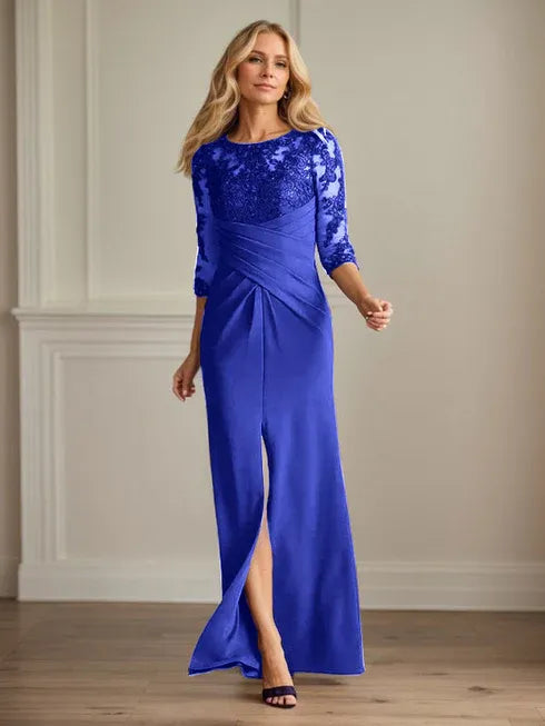 Scoop Long Sleeves Appliques Sheath Prom Dress