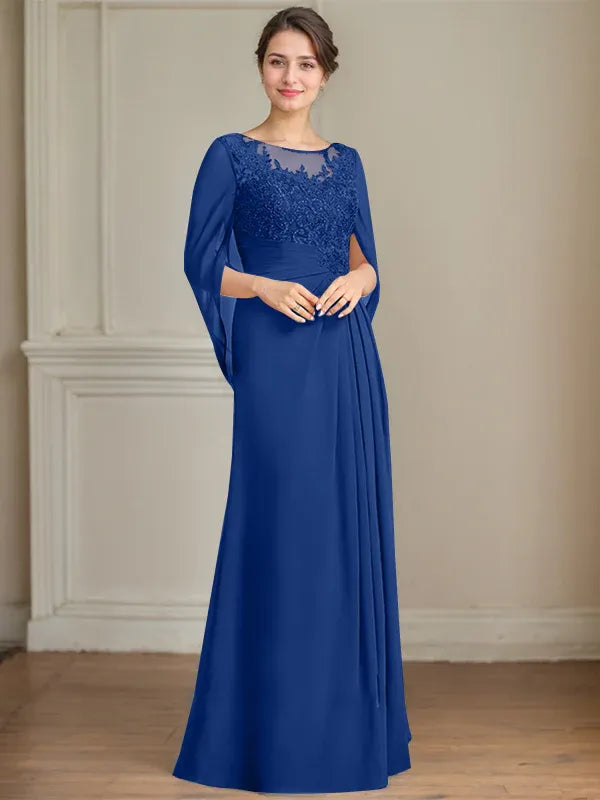 A-Line/Princess Scoop Floor-Length Mother of the Bride Dresses with Pleated & Sequins